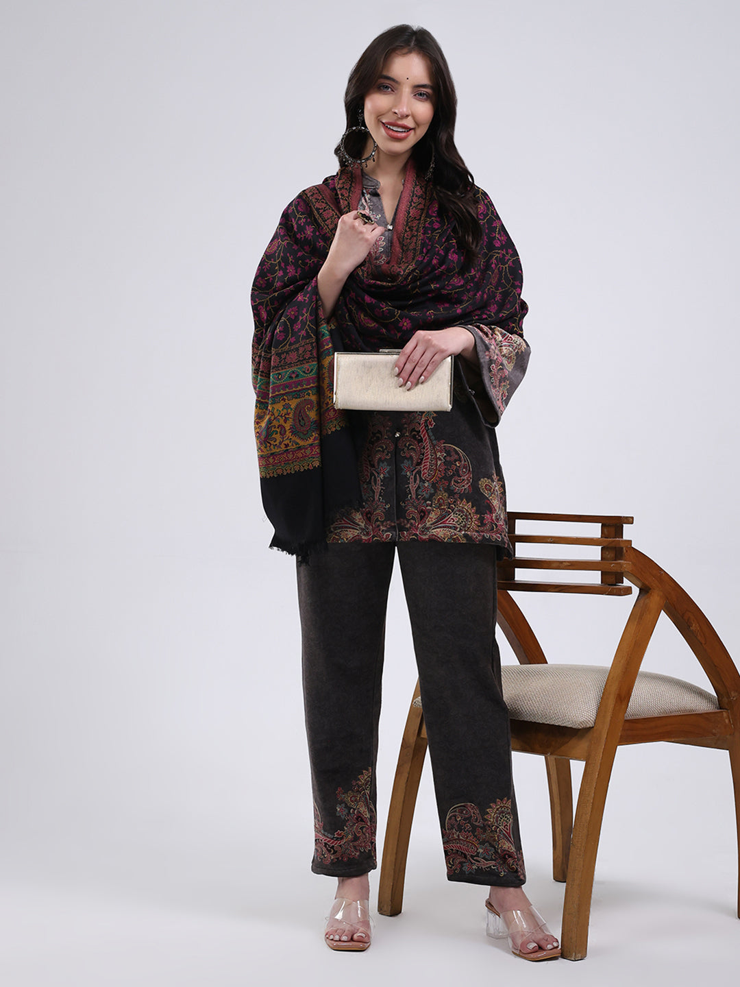 Women Multicolor Self Design Wool Blend Shawl