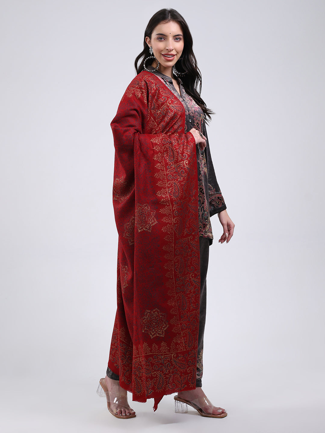 Women Multicolor Self Design Wool Blend Shawl