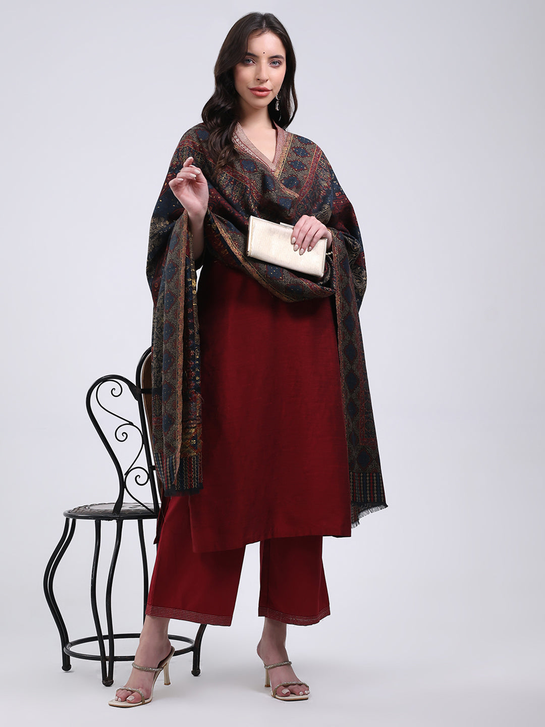 Women Multicolor Self Design Wool Blend Shawl