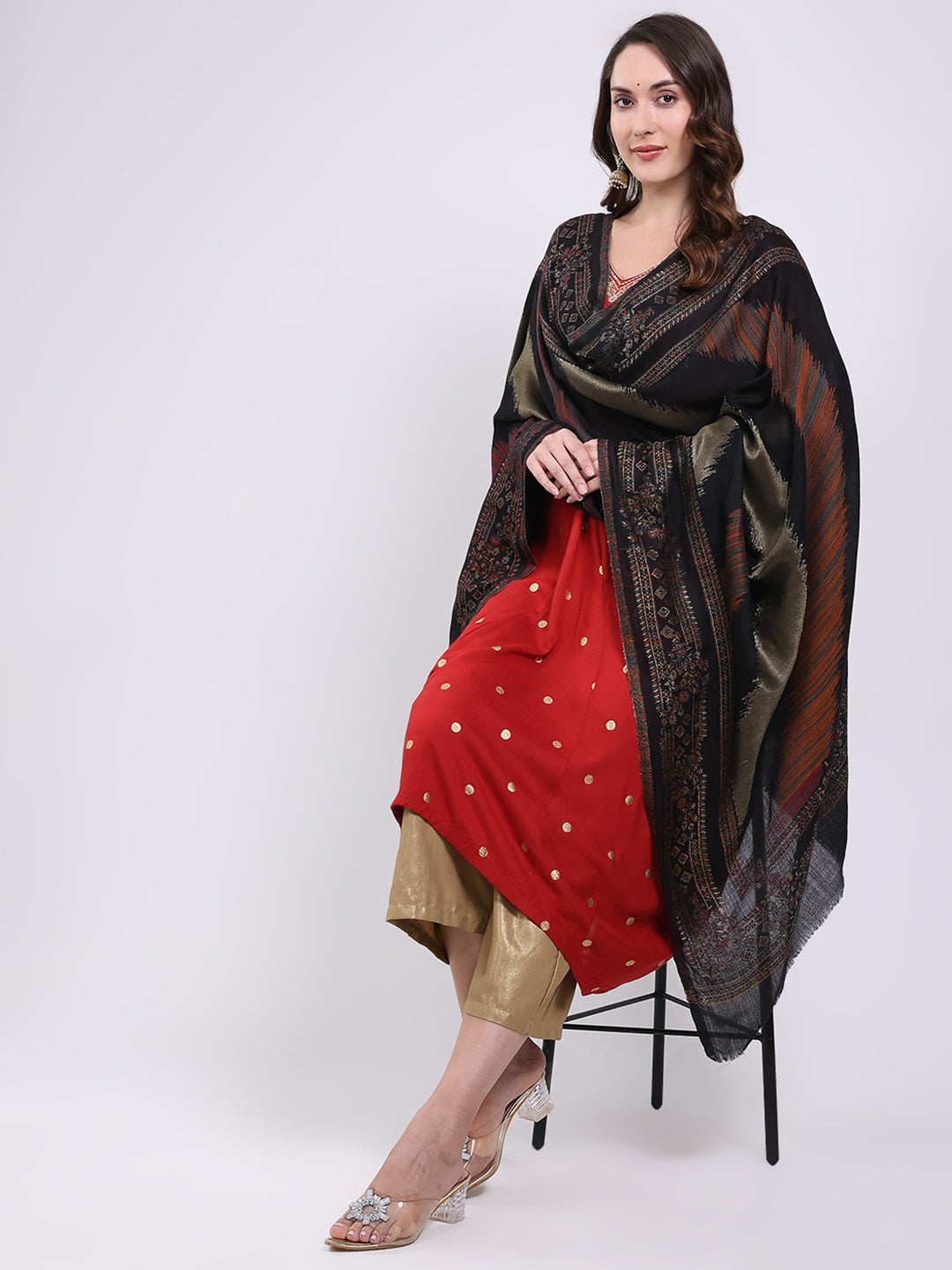 Women Multicolor Printed Wool Blend Shawl