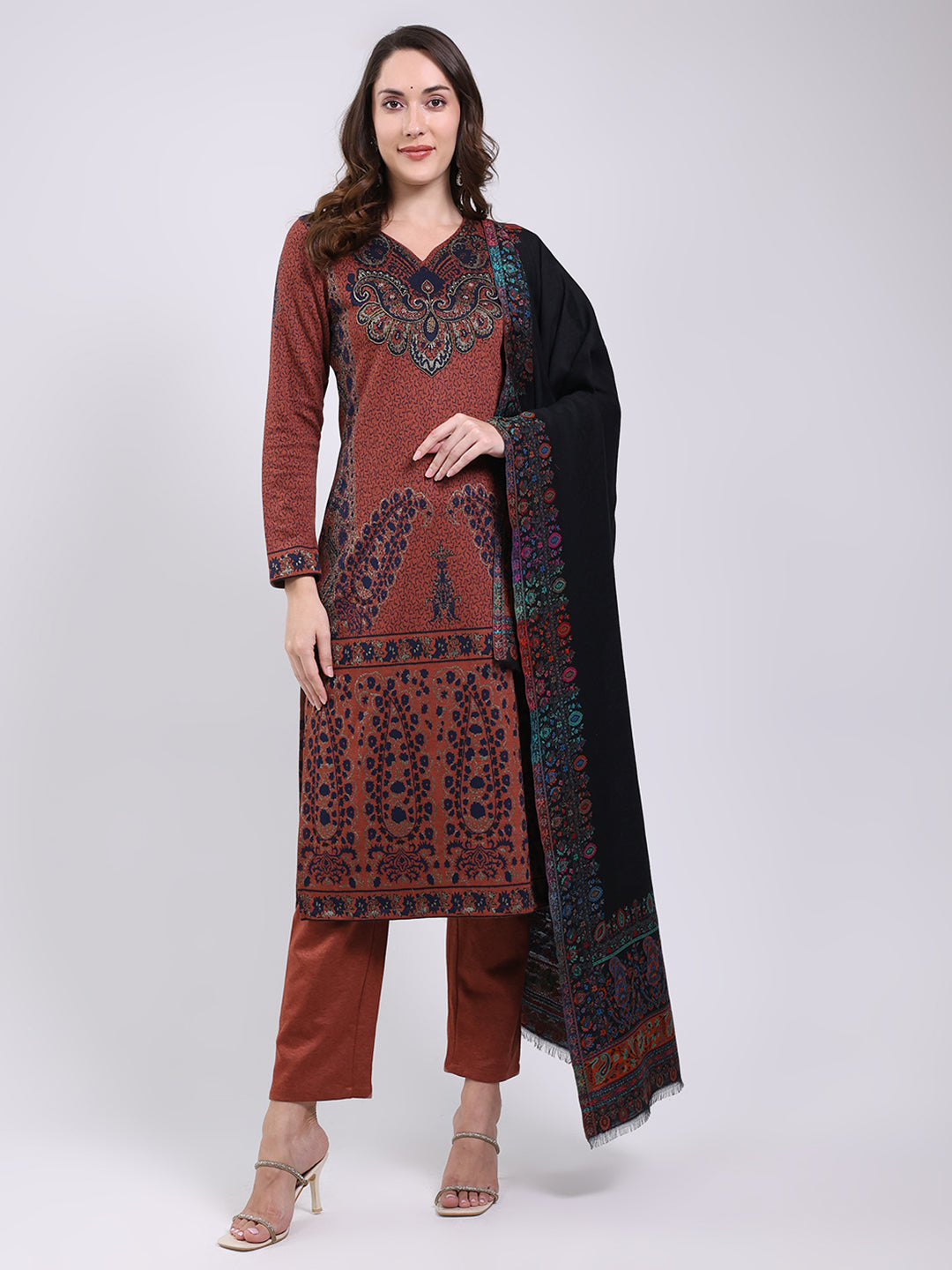 Women Black Printed Wool Blend Shawl