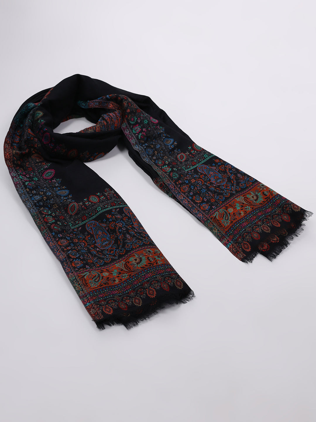 Women Black Printed Wool Blend Shawl