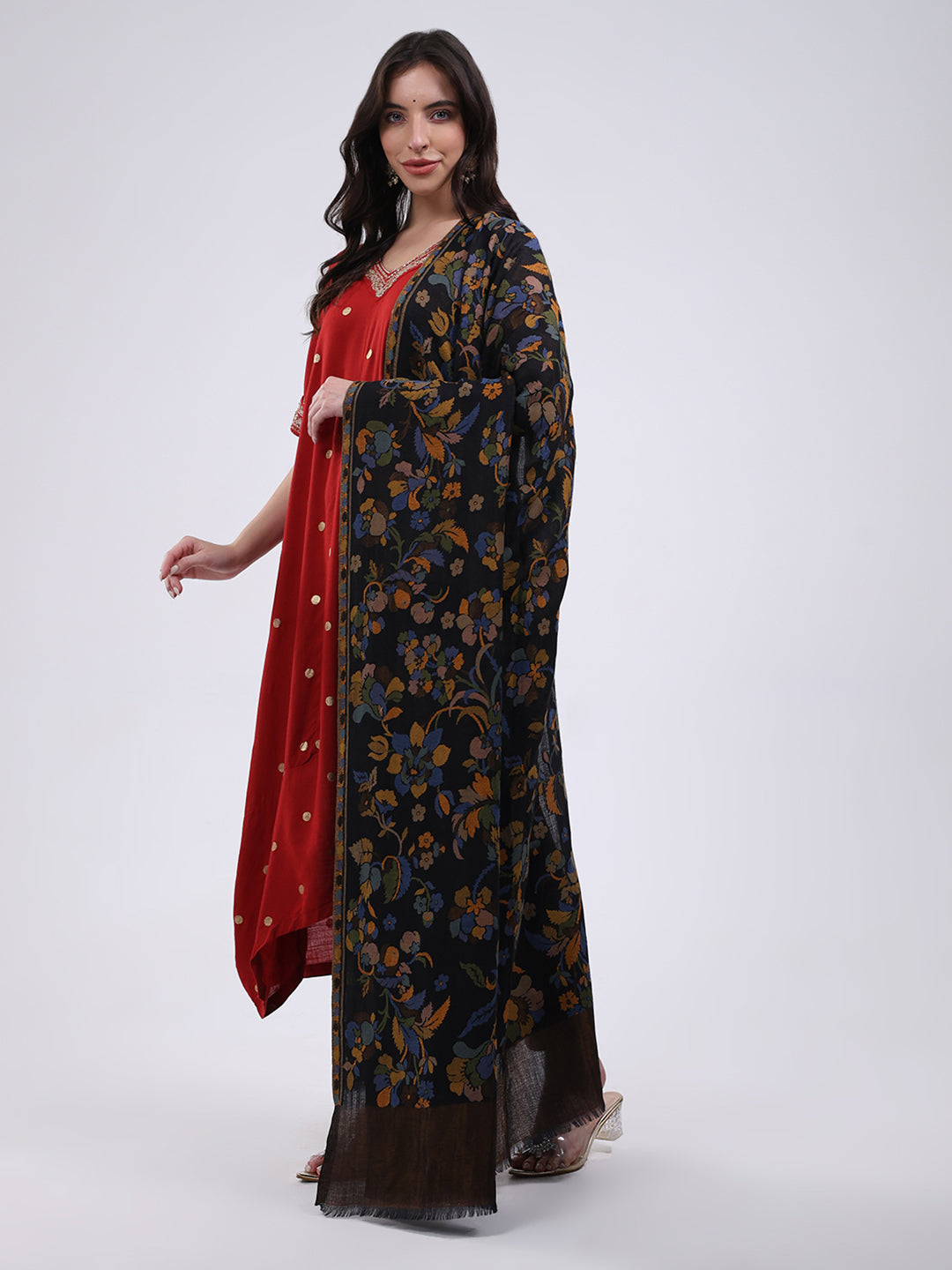 Women Multicolor Self Design Wool Blend Shawl