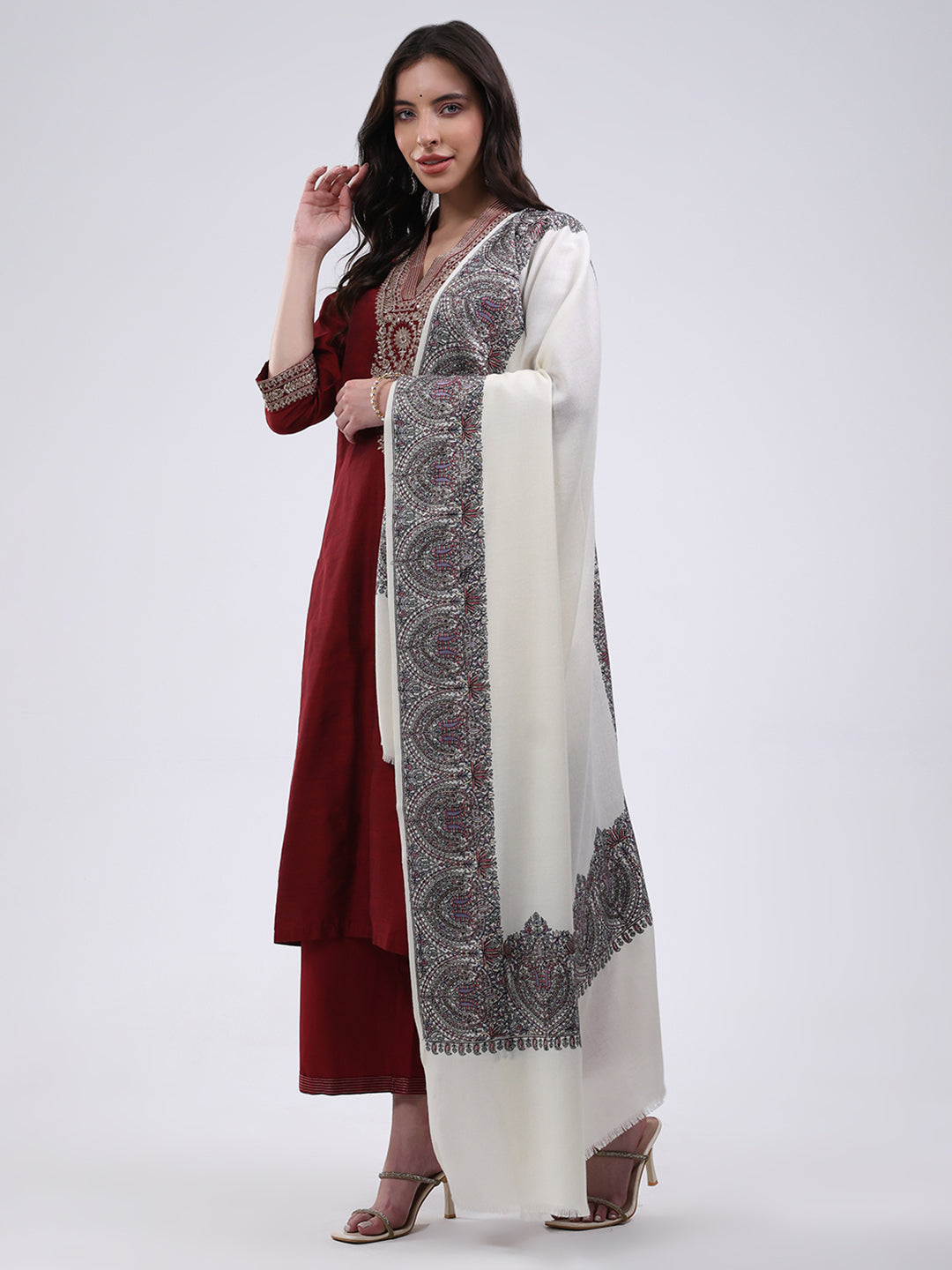 Women Multicolor Self Design Wool Blend Shawl