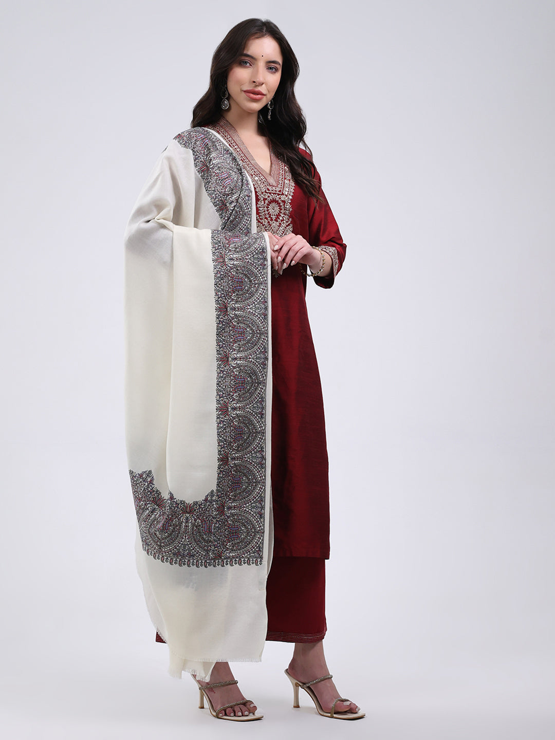 Women Multicolor Self Design Wool Blend Shawl