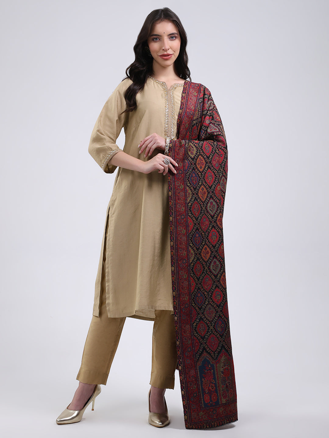 Women Multicolor Self Design Wool Blend Shawl