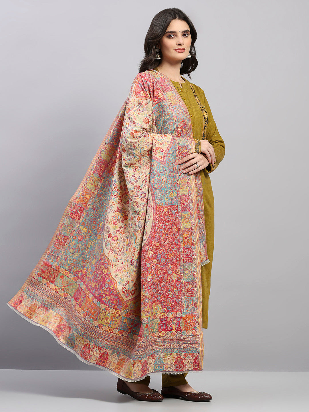 Women Multicolor Printed Wool Blend Shawl