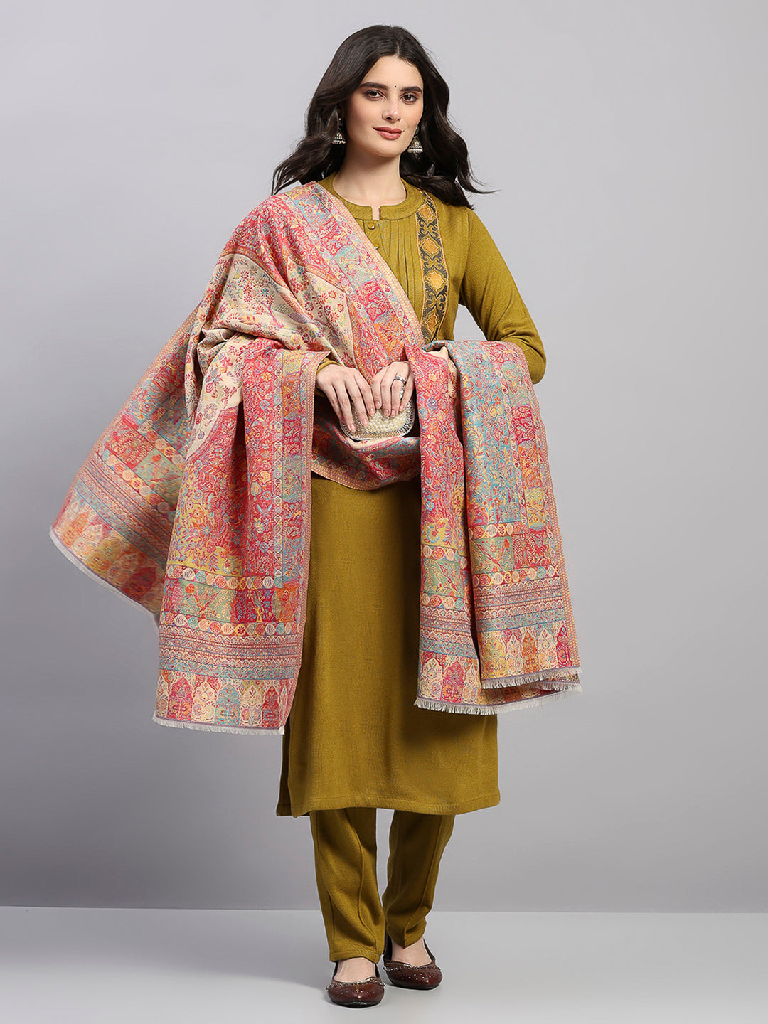 Women Multicolor Printed Wool Blend Shawl