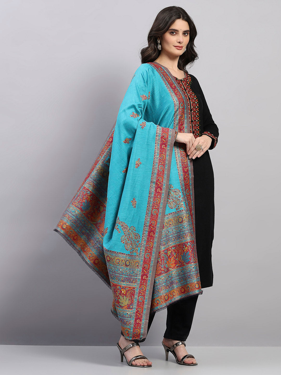 Women Multicolor Printed Wool Blend Shawl