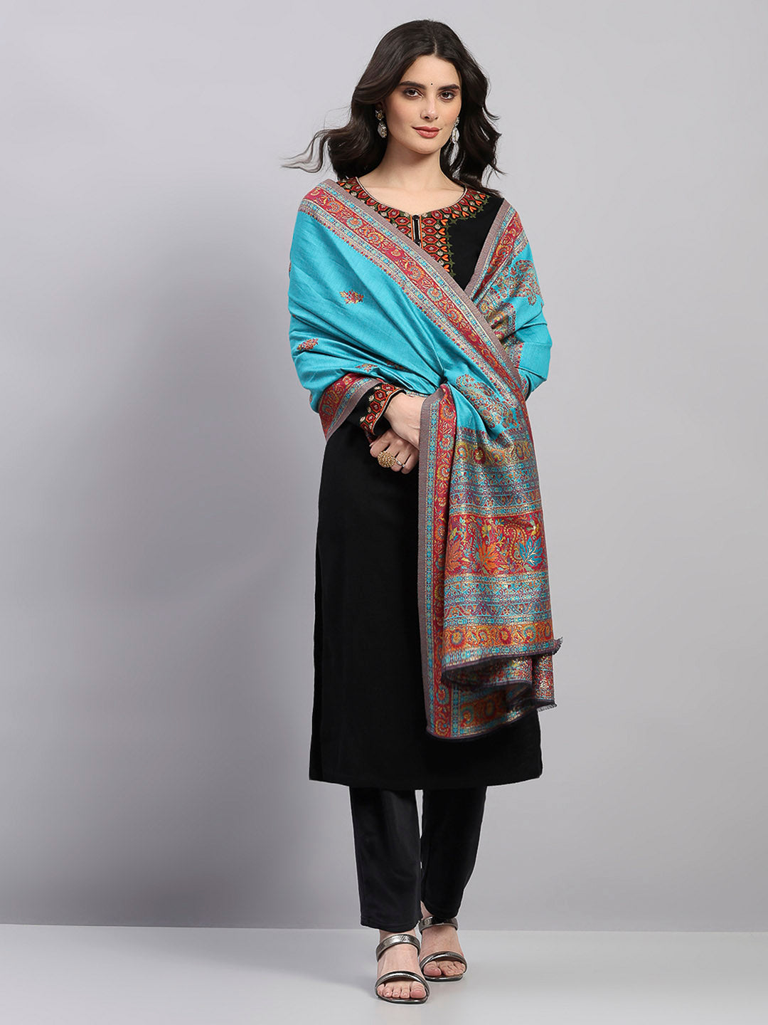 Women Multicolor Printed Wool Blend Shawl
