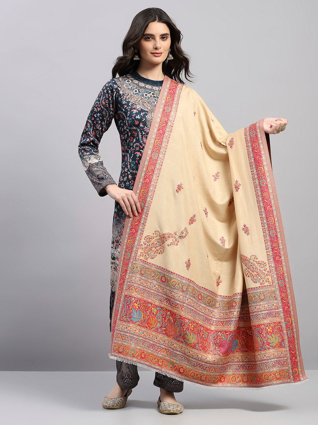 Women Multicolor Printed Wool Blend Shawl