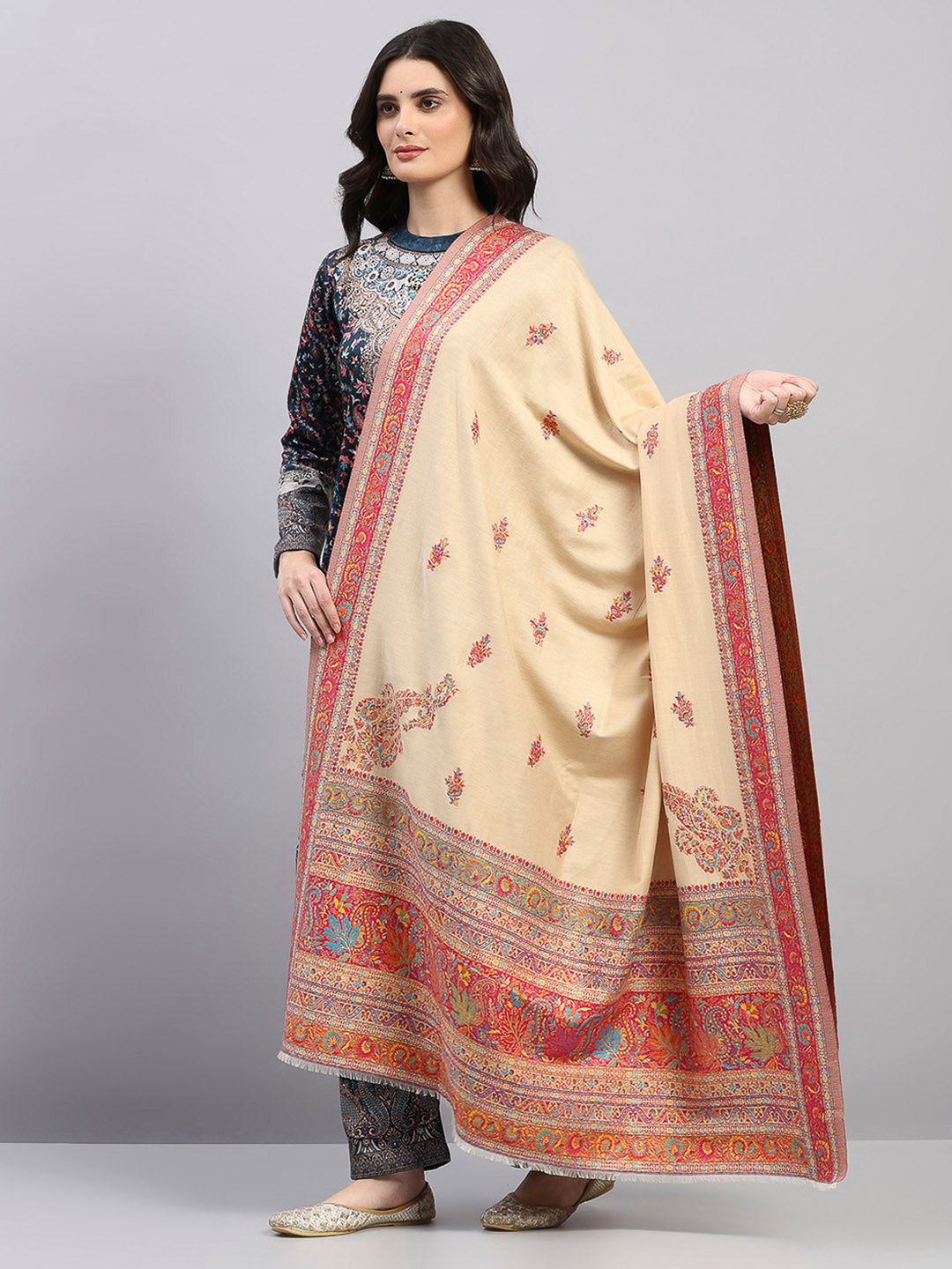 Women Multicolor Printed Wool Blend Shawl