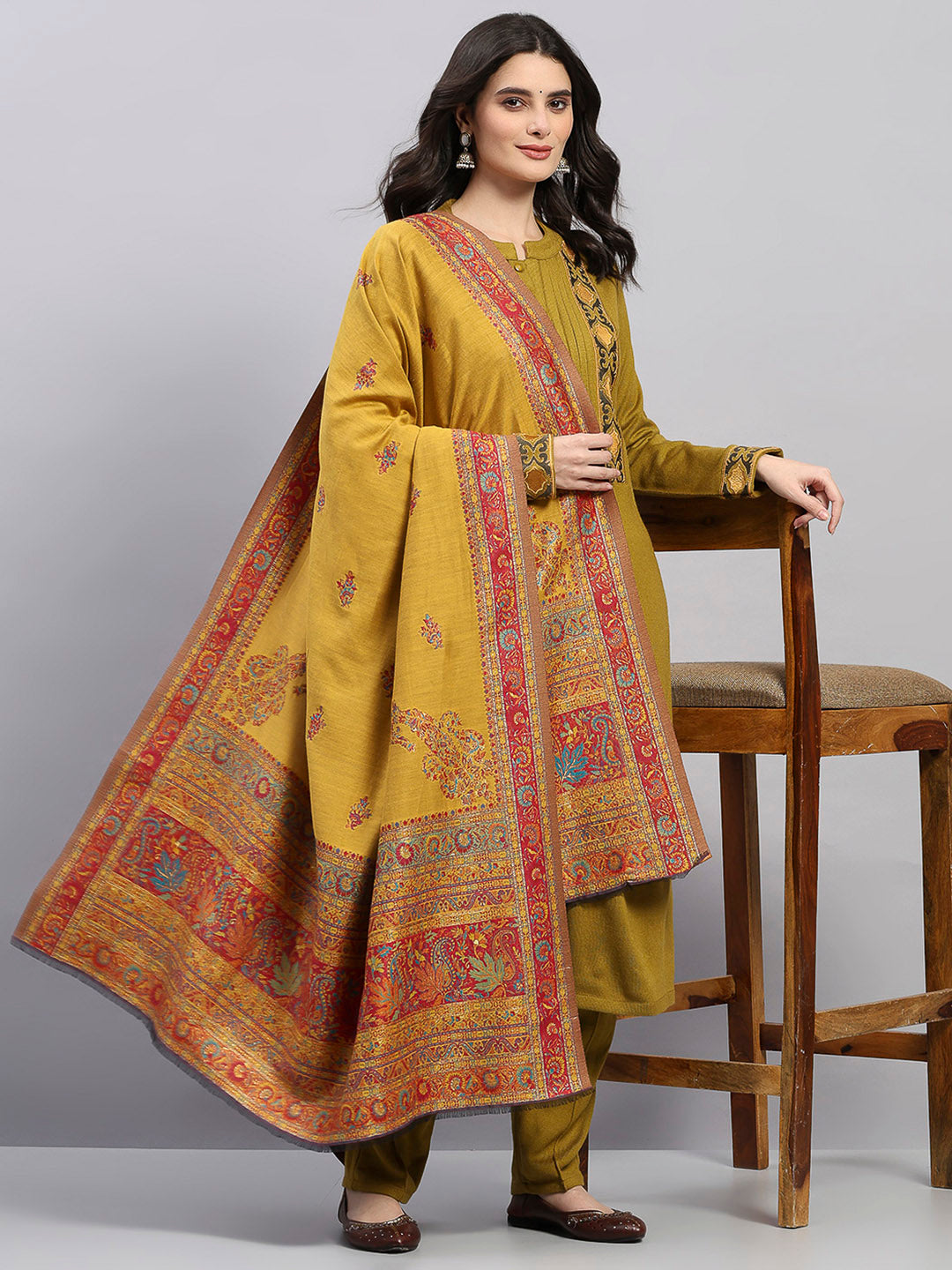Women Multicolor Printed Wool Blend Shawl