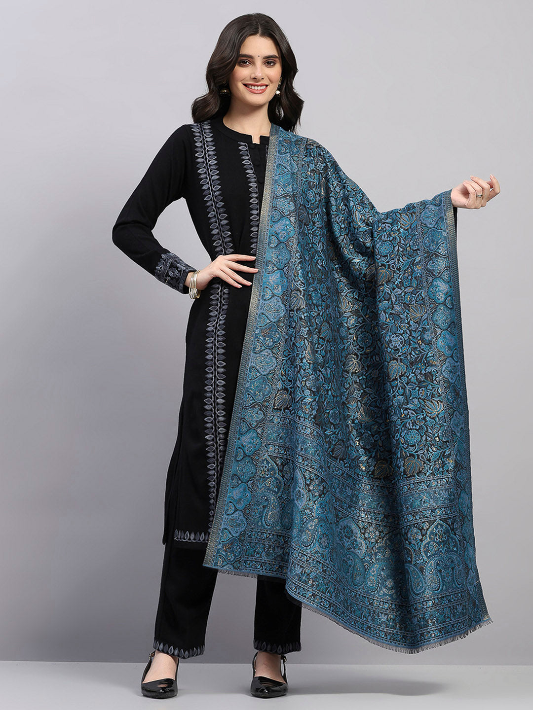 Women Multicolor Printed Wool Blend Shawl