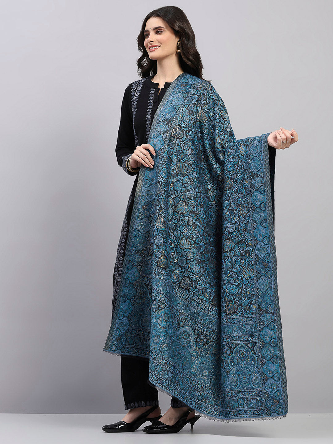 Women Multicolor Printed Wool Blend Shawl