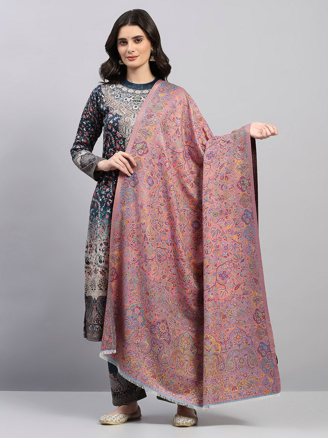 Women Multicolor Printed Wool Blend Shawl