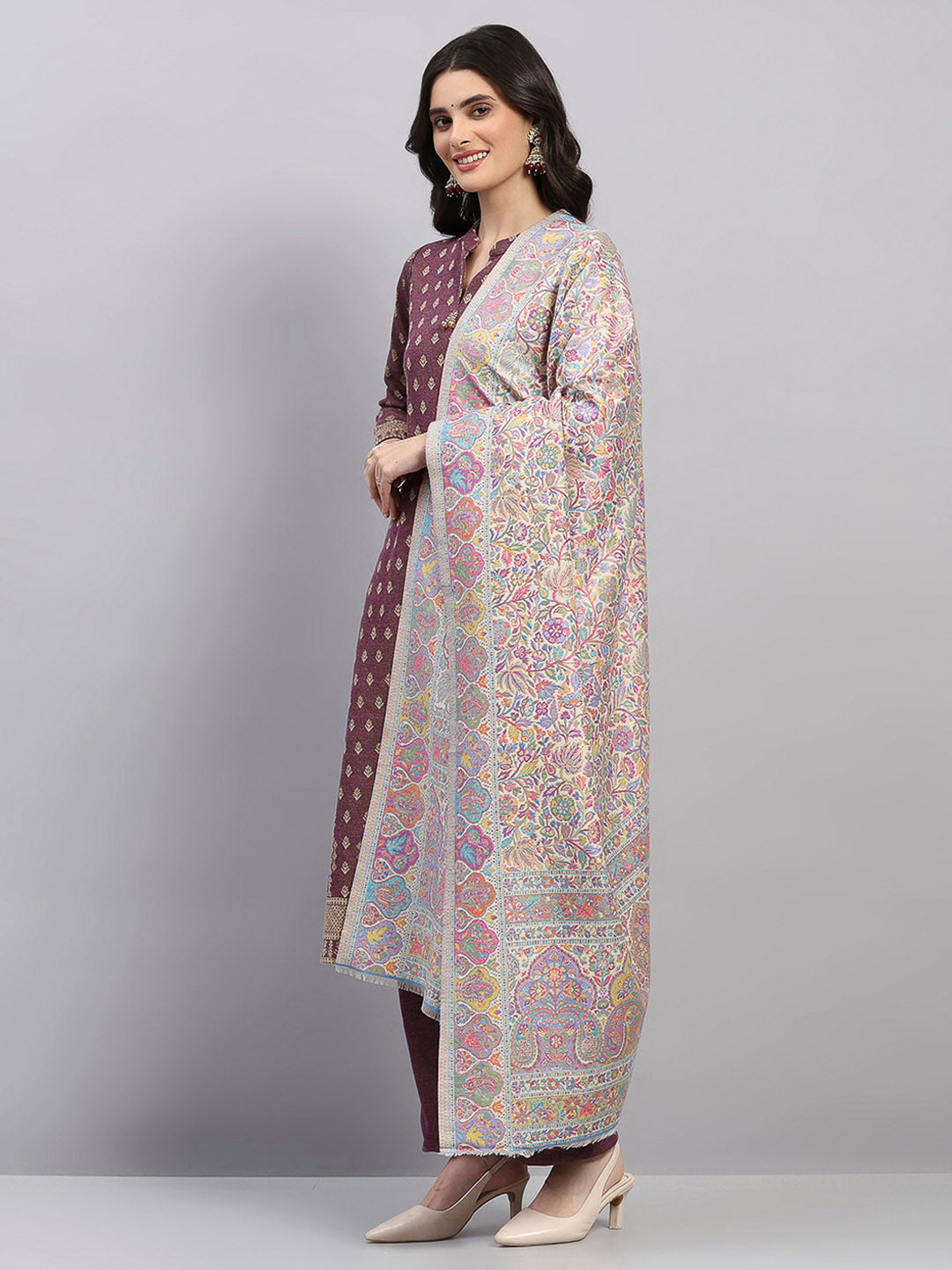 Women Multicolor Printed Wool Blend Shawl