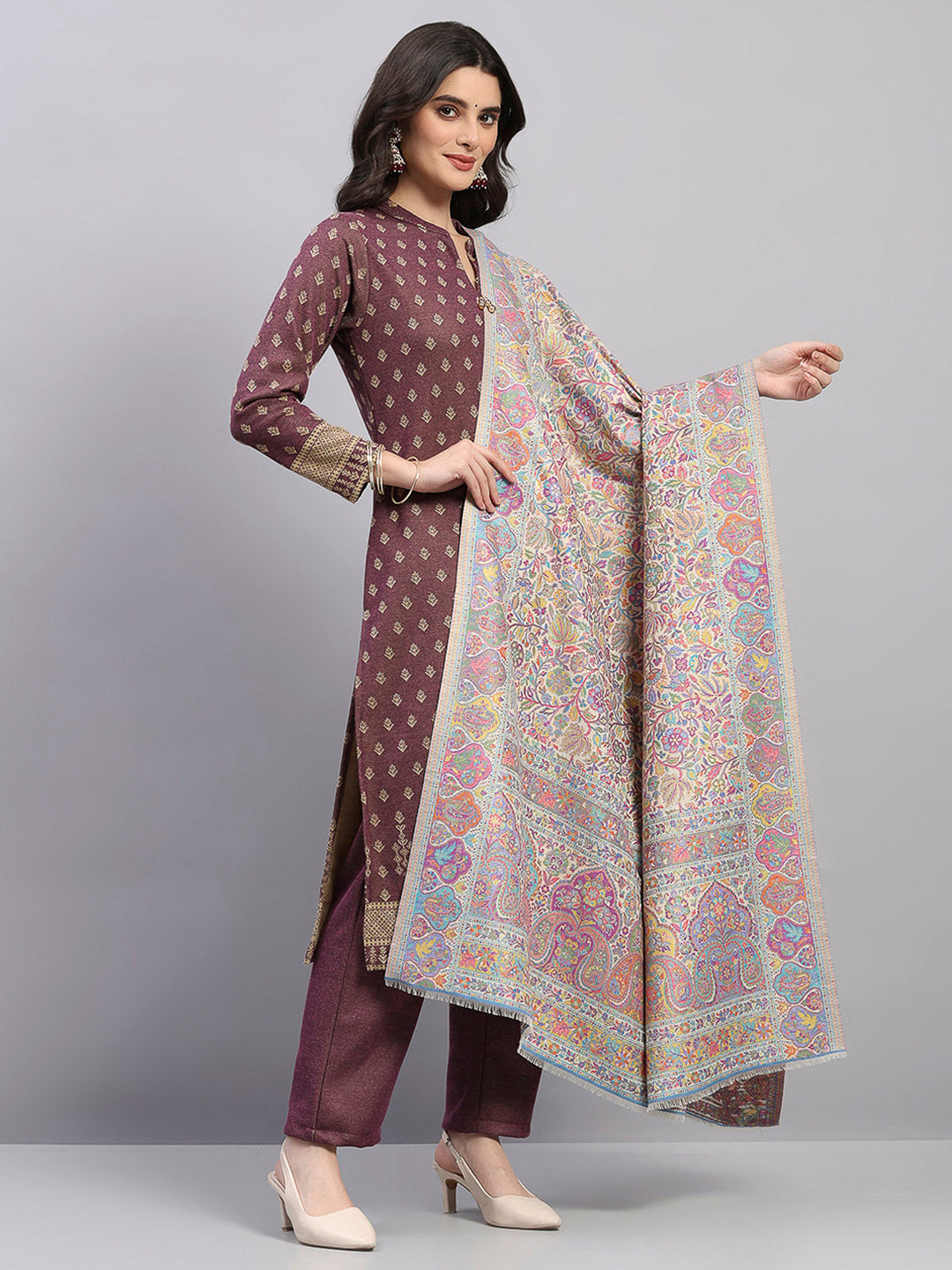 Women Multicolor Printed Wool Blend Shawl