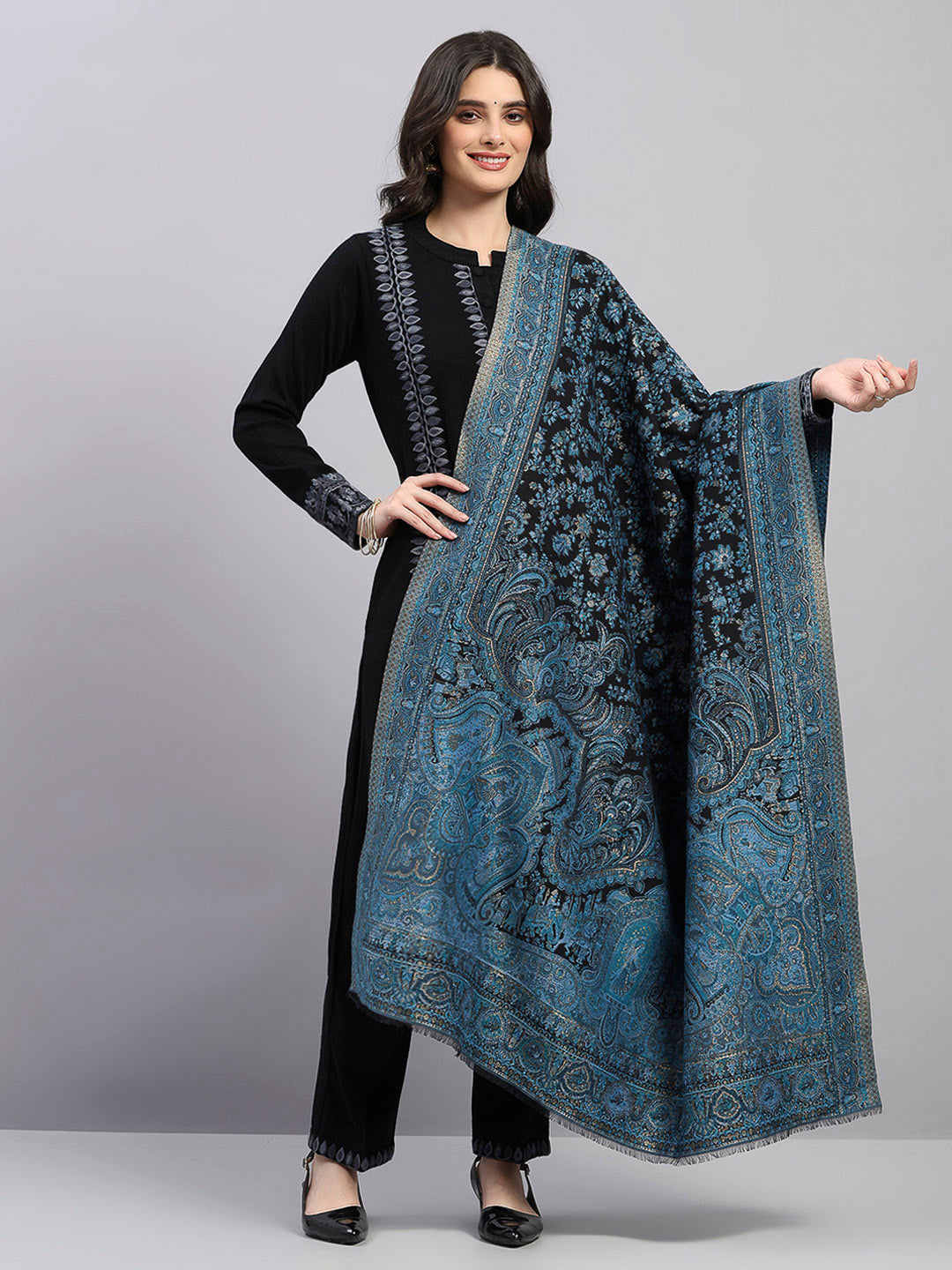 Women Multicolor Printed Wool Blend Shawl