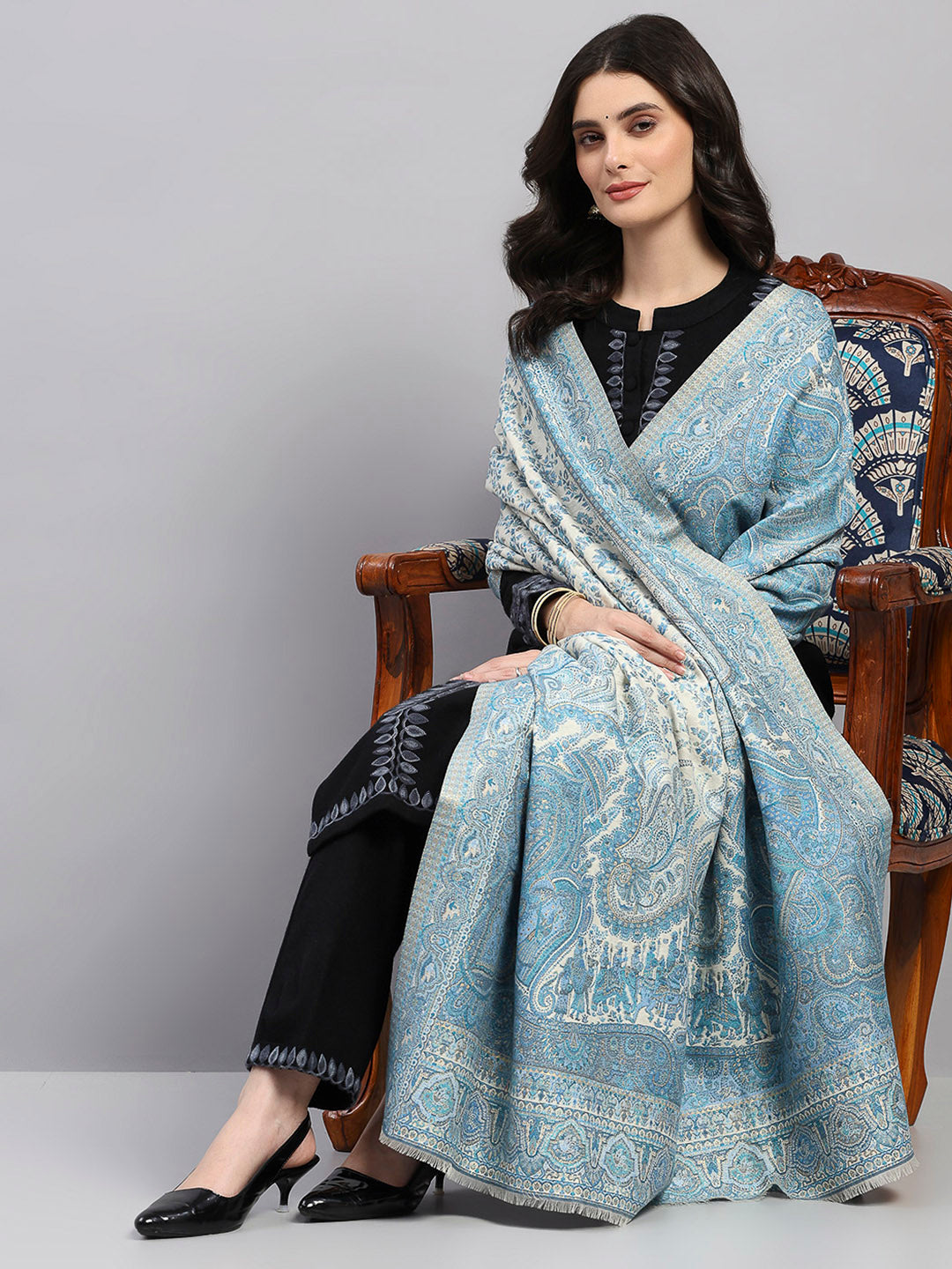 Women Multicolor Printed Wool Blend Shawl
