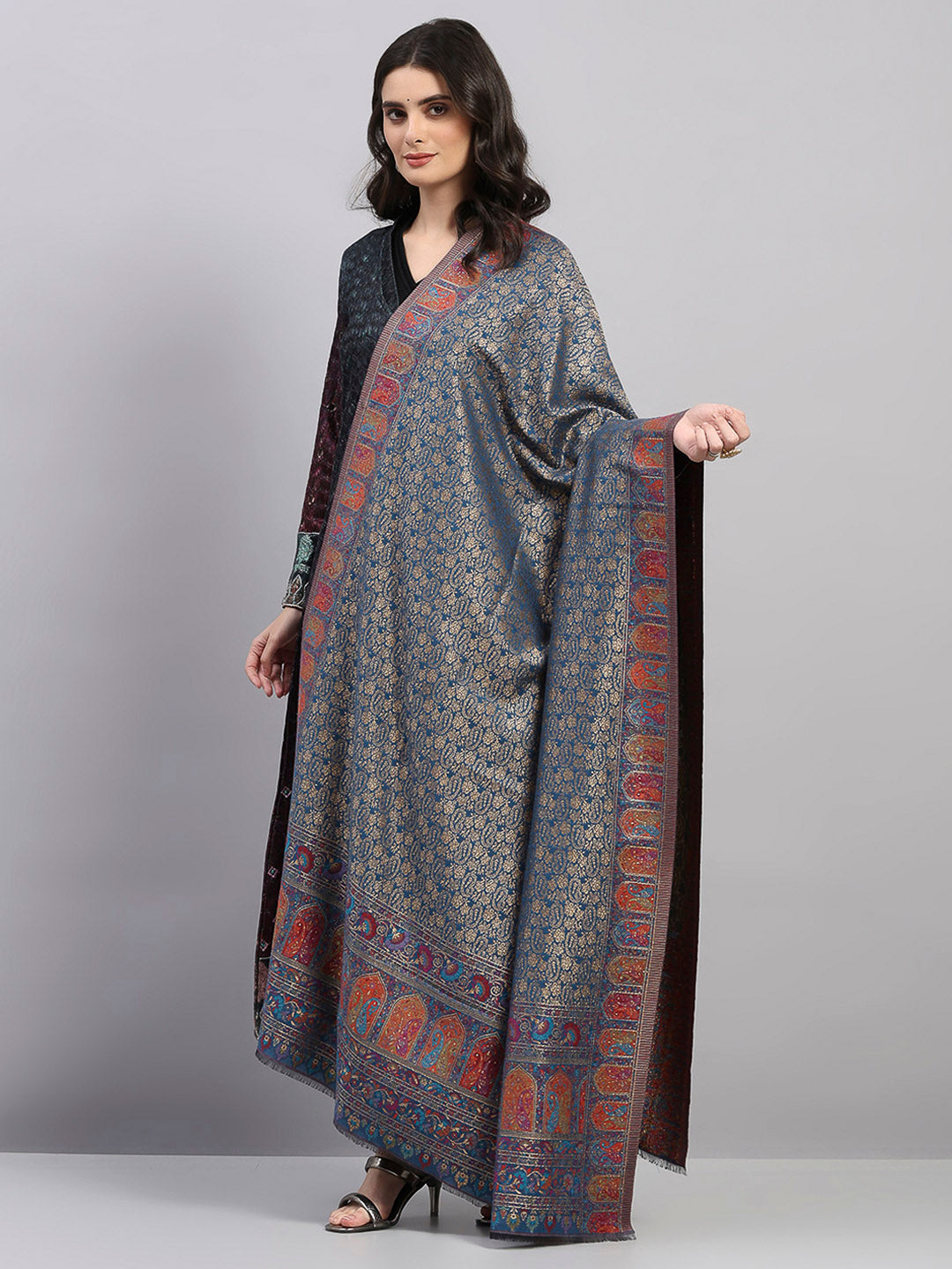 Women Multicolor Printed Wool Blend Shawl