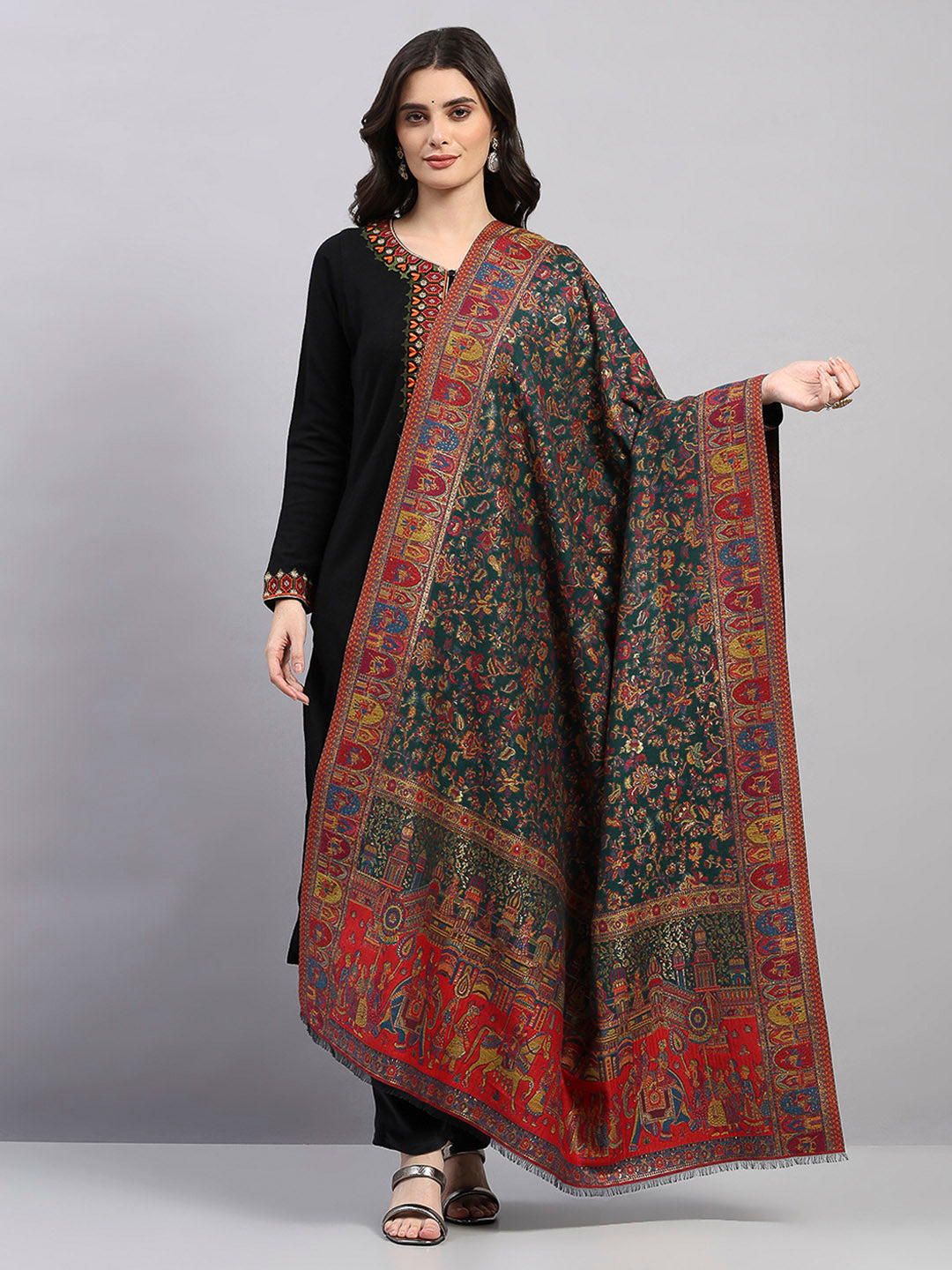 Women Multicolor Printed Wool Blend Shawl
