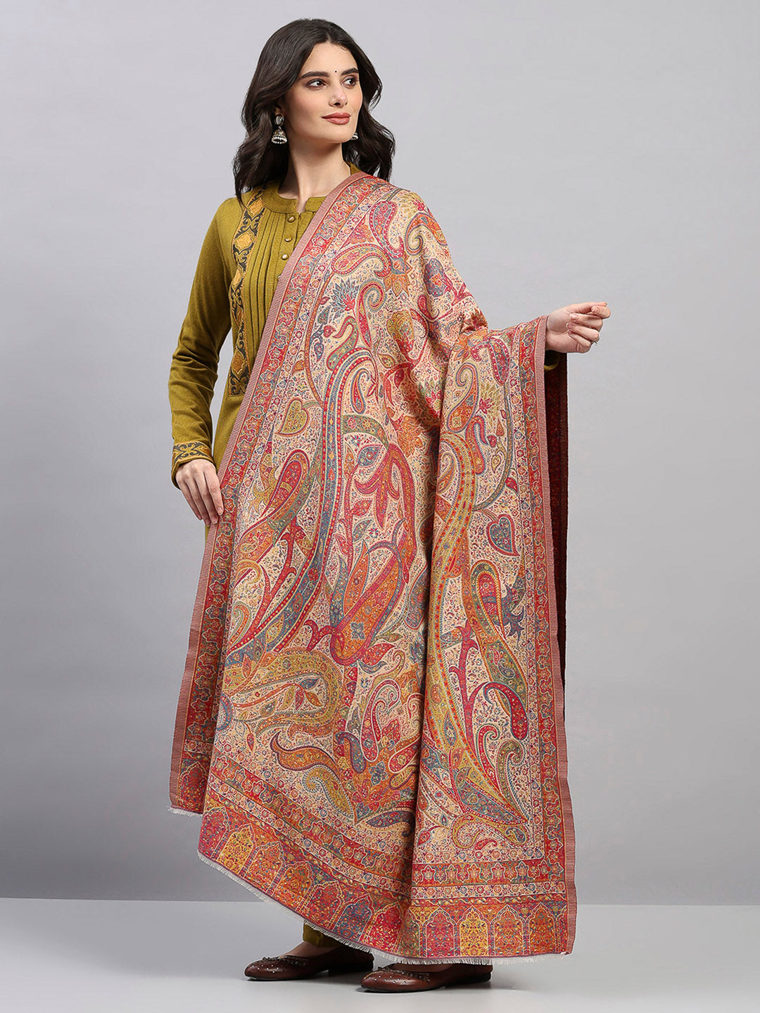Women Multicolor Printed Wool Blend Shawl