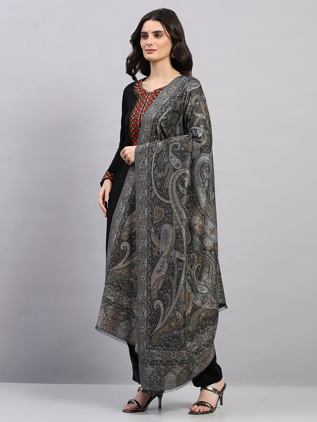 Women Multicolor Printed Wool Blend Shawl