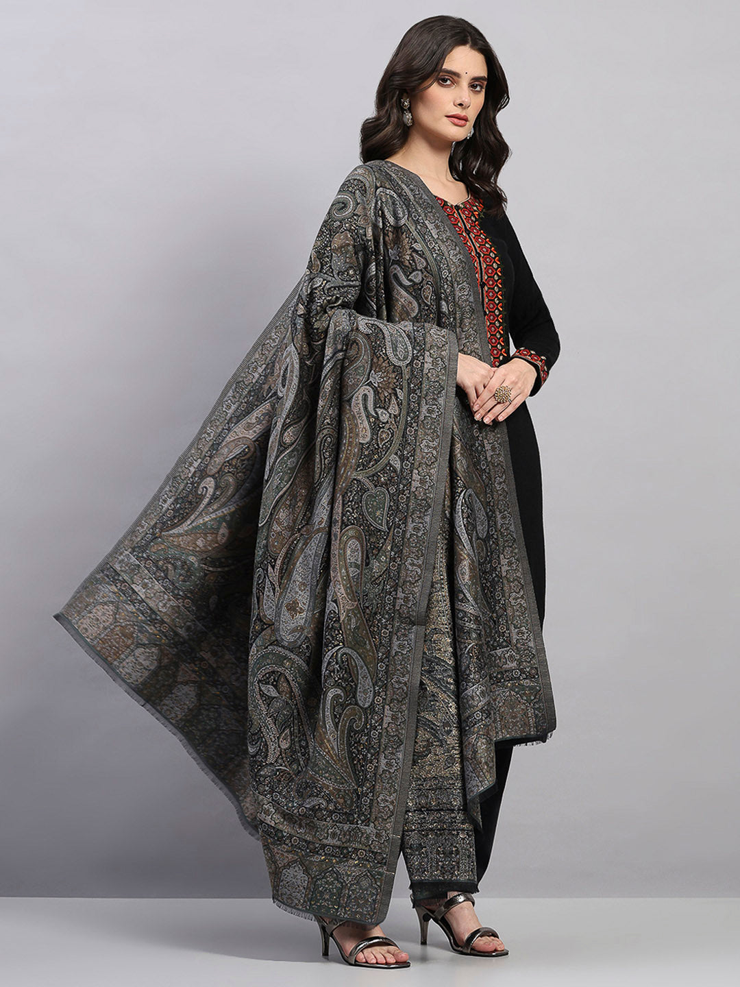 Women Multicolor Printed Wool Blend Shawl