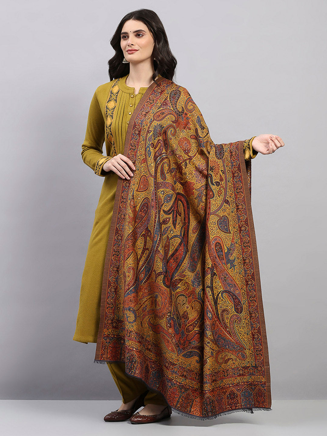 Women Multicolor Printed Wool Blend Shawl