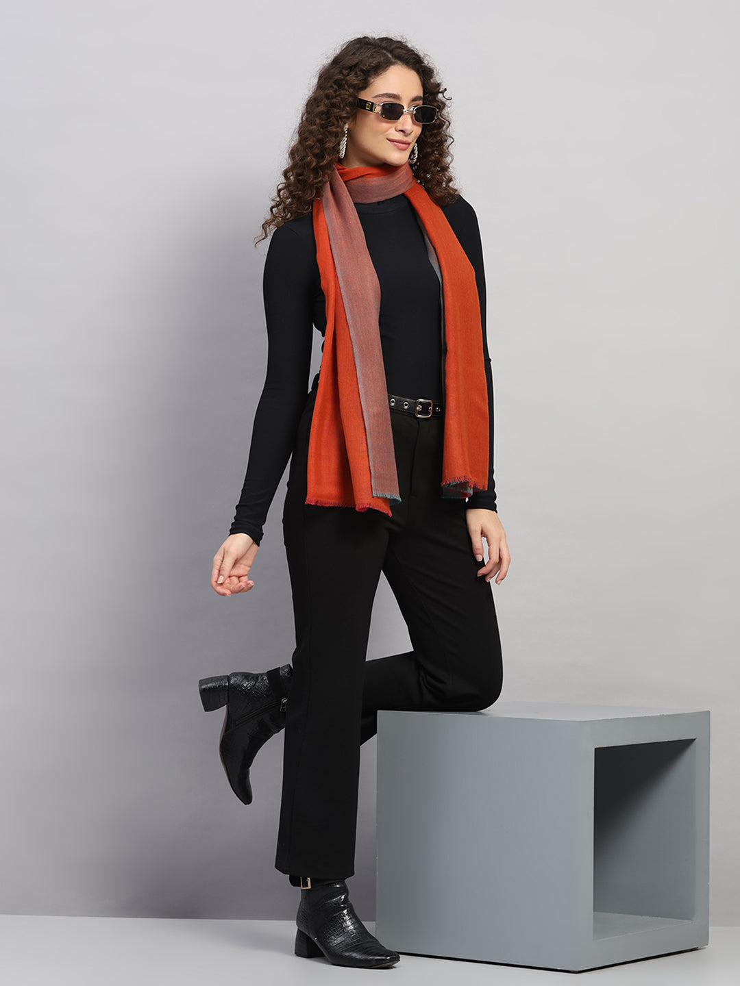 Women Multicolor Self Design Wool Stole