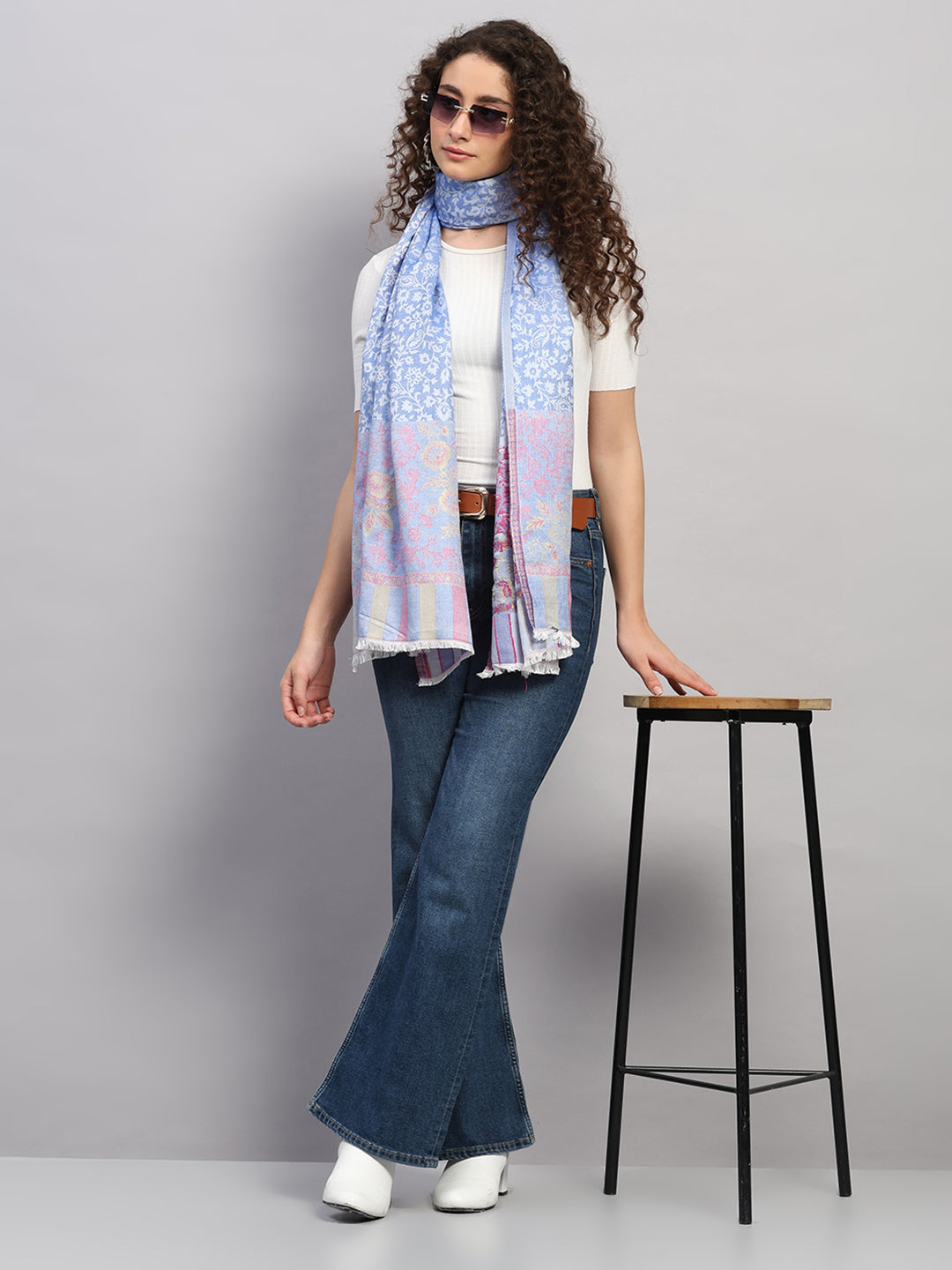 Women Multicolor Self Design Wool Stole