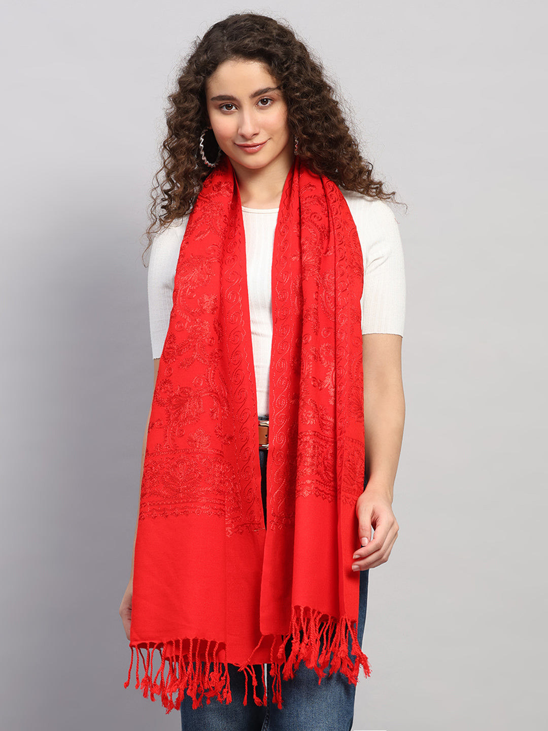 Women Multicolor Self Design Wool Stole