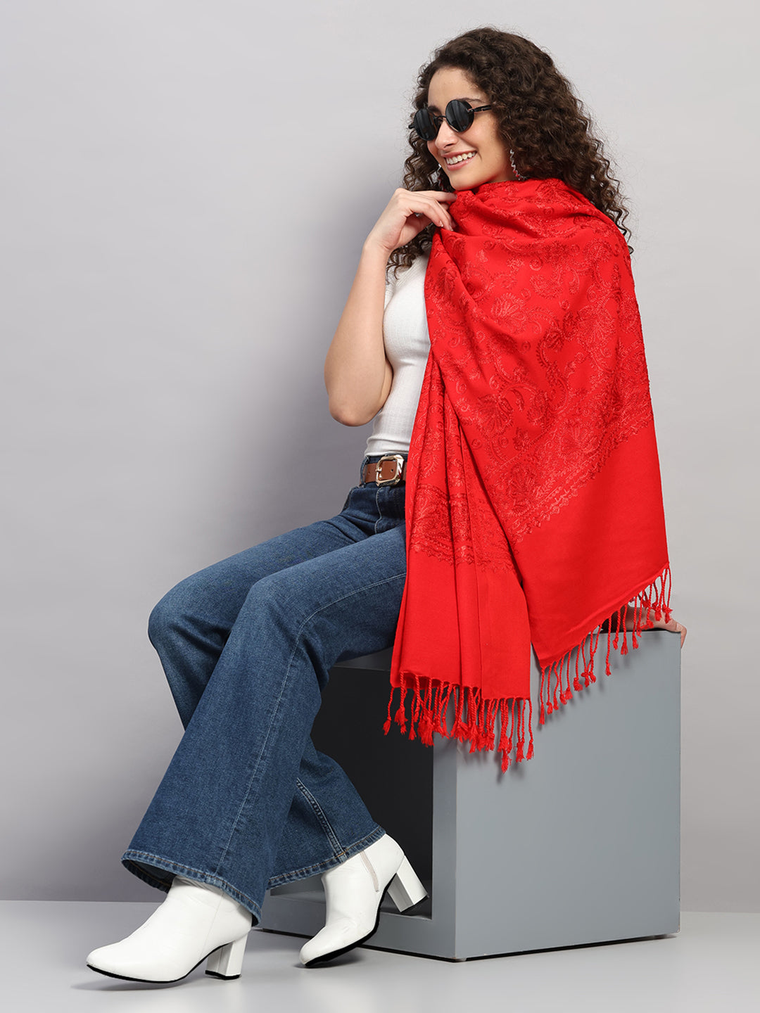 Women Multicolor Self Design Wool Stole