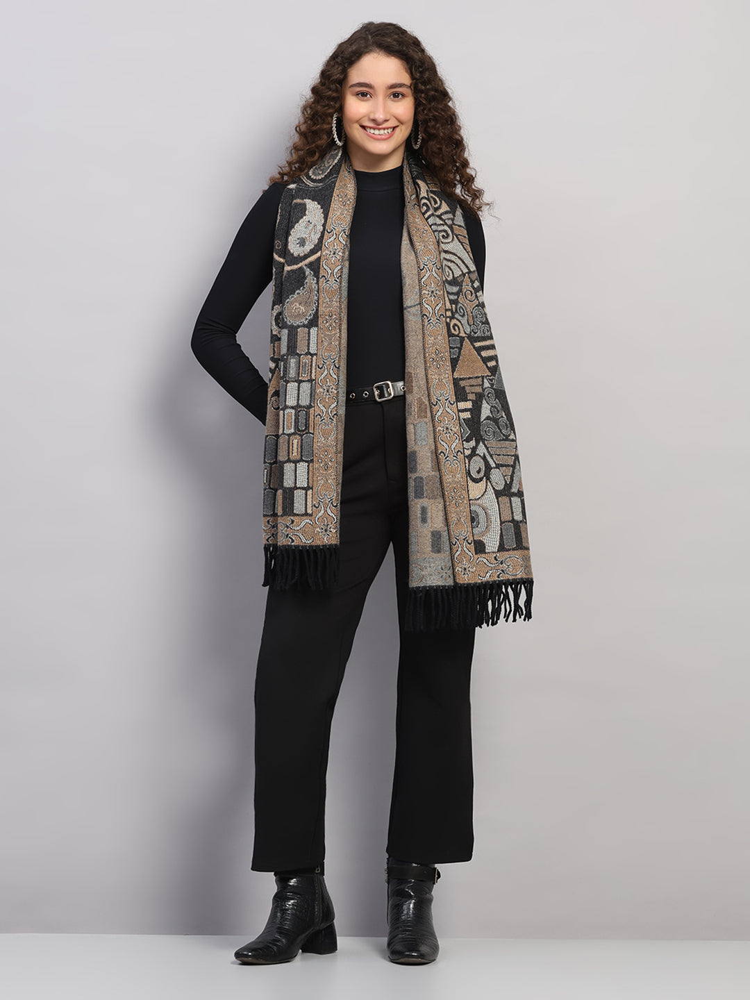 Women Multicolor Self Design Wool Stole