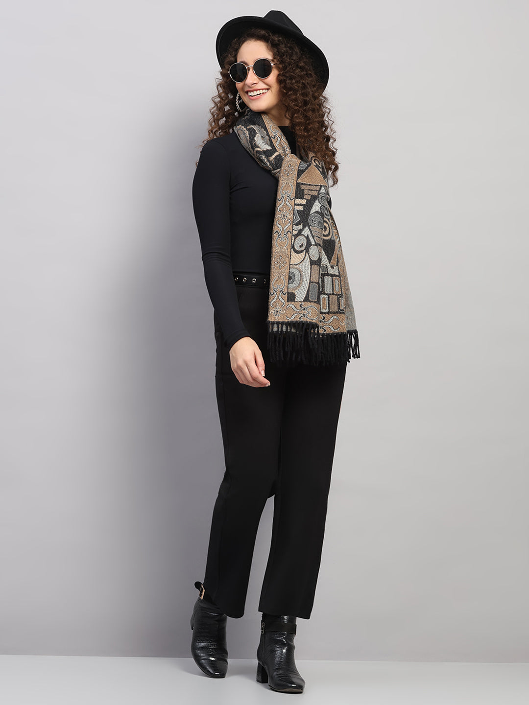 Women Multicolor Self Design Wool Stole