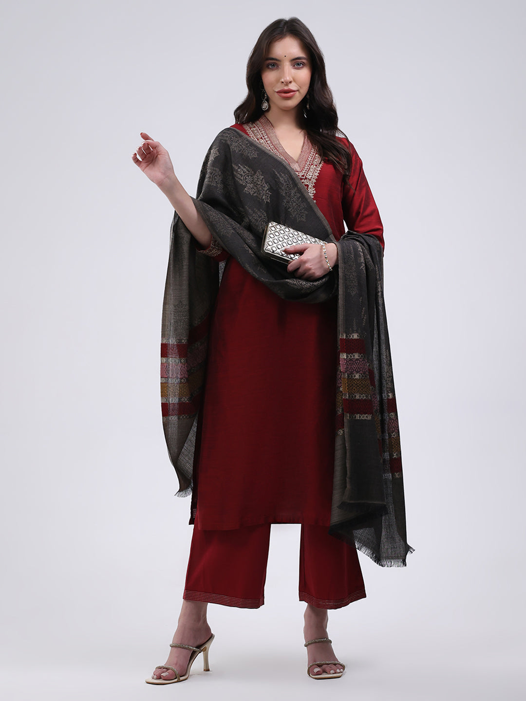 Women Multicolor Self Design Wool Blend Stole