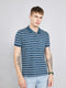 Men Teal Blue Stripe Collar Half Sleeve T-Shirt