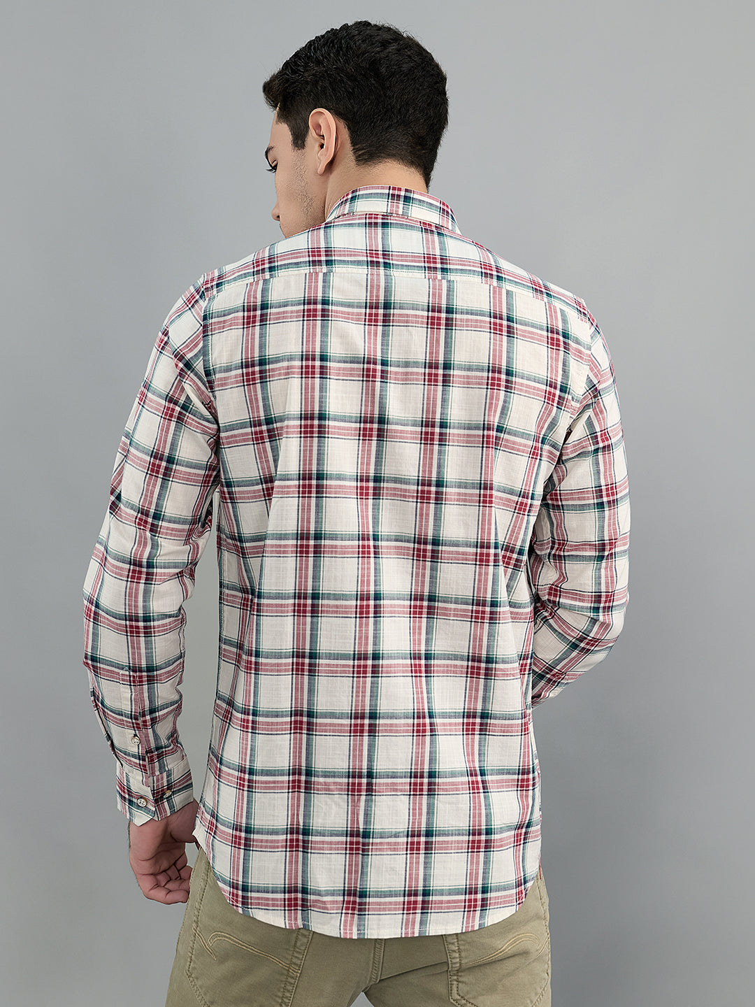 Men White Check Collar Full Sleeve Shirt