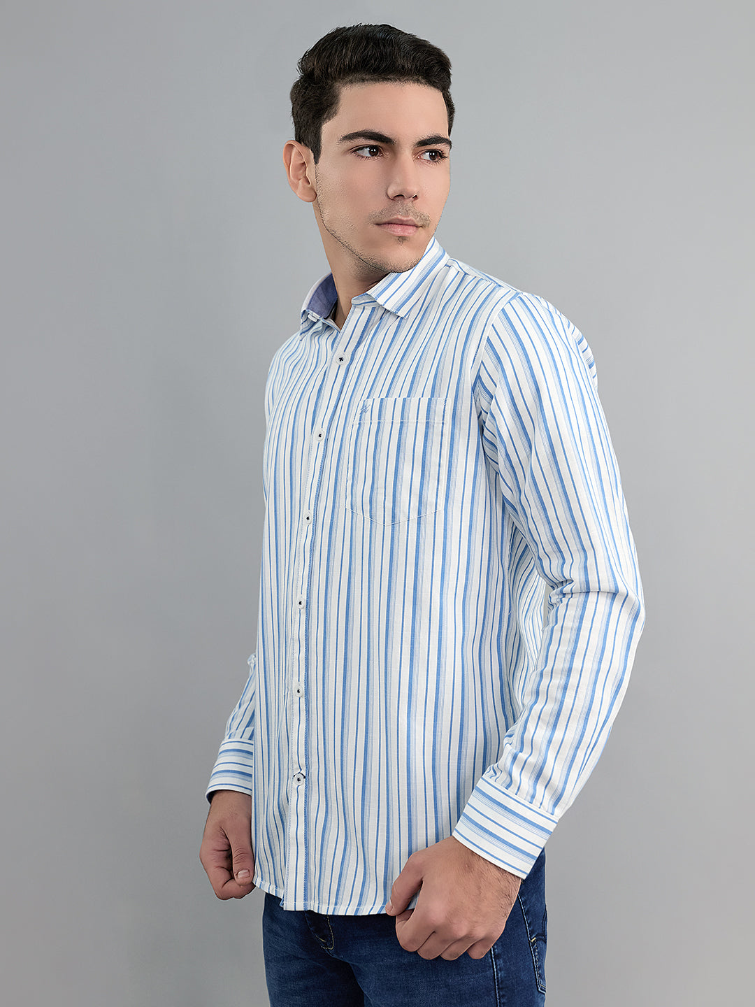 Men Blue Check Collar Full Sleeve Shirt