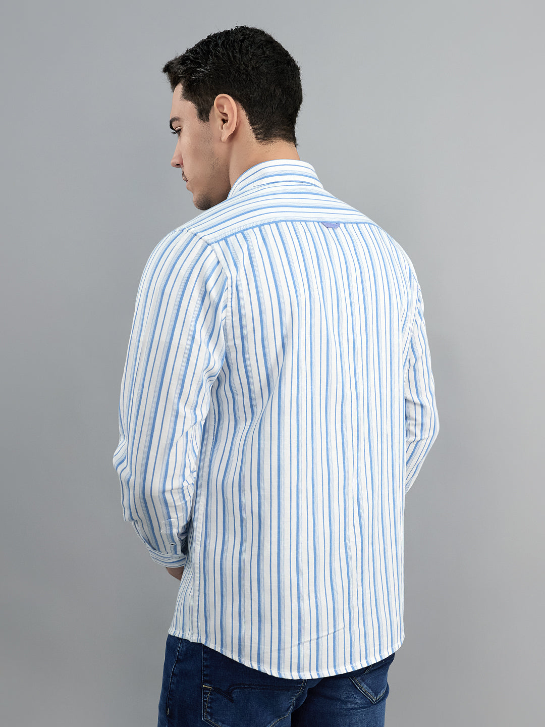 Men Blue Check Collar Full Sleeve Shirt