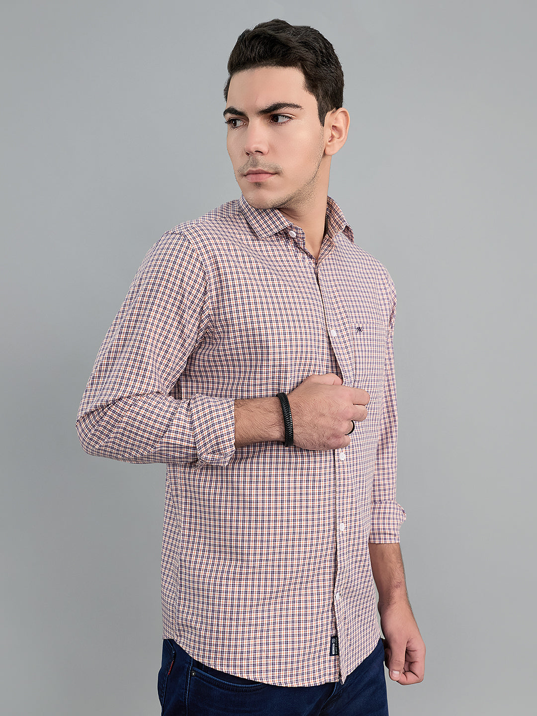 Men Purple Check Collar Full Sleeve Shirt