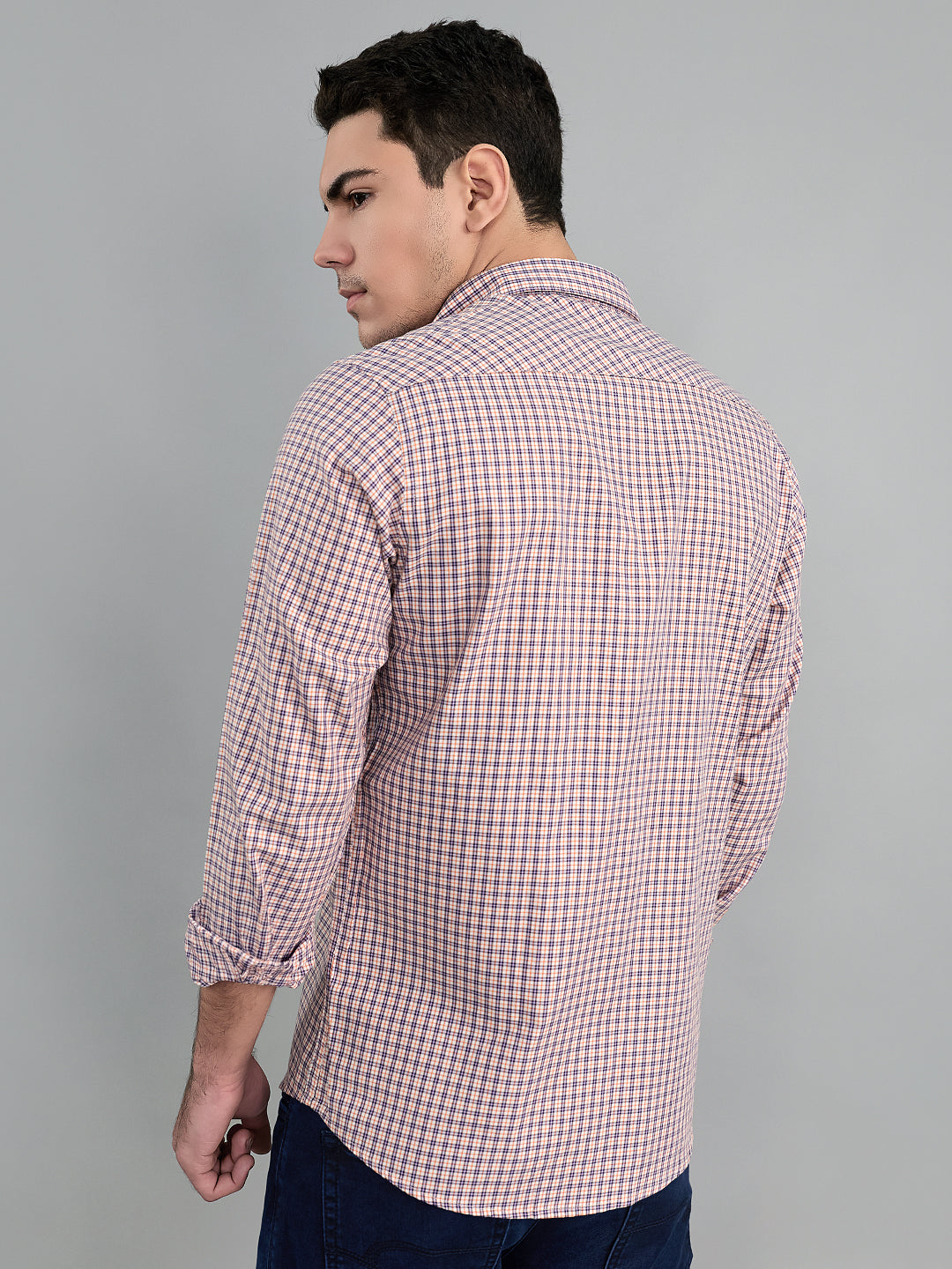 Men Purple Check Collar Full Sleeve Shirt