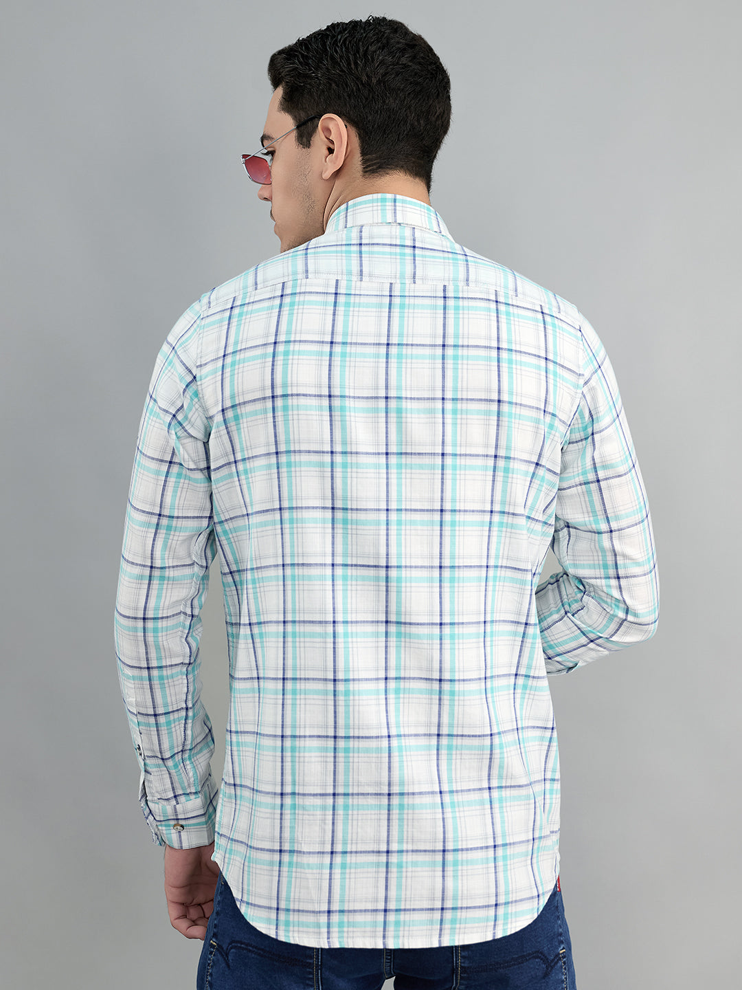 Men White Check Collar Full Sleeve Shirt
