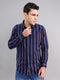Men Navy Blue Stripe Collar Full Sleeve Shirt