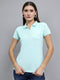 Women Sea Green Solid Collar Half Sleeve T-Shirt