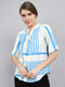 Women Blue Stripe V Neck 3/4th Sleeve Top