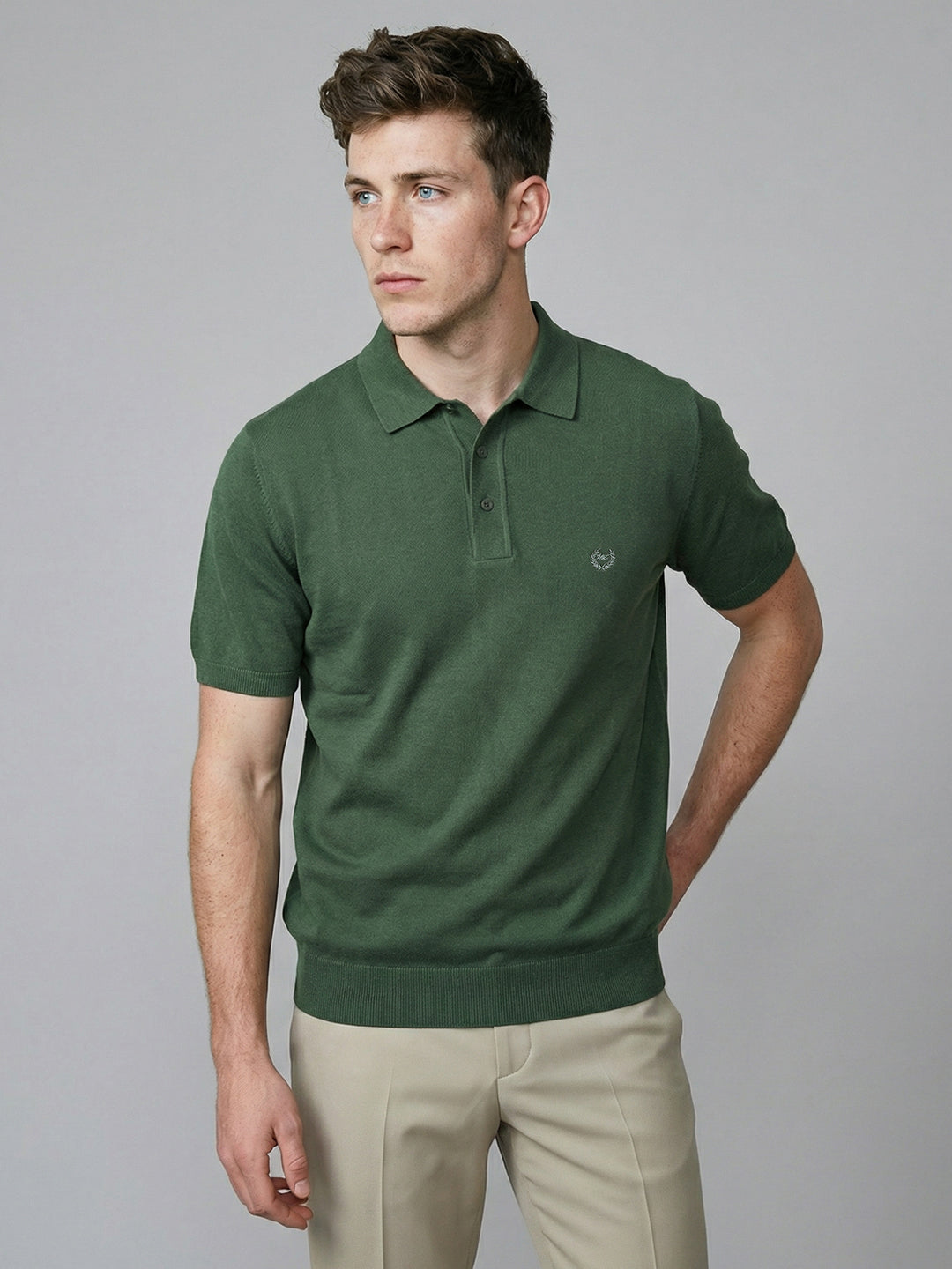 Men Dark Green Solid Collar Half Sleeve T-Shirt