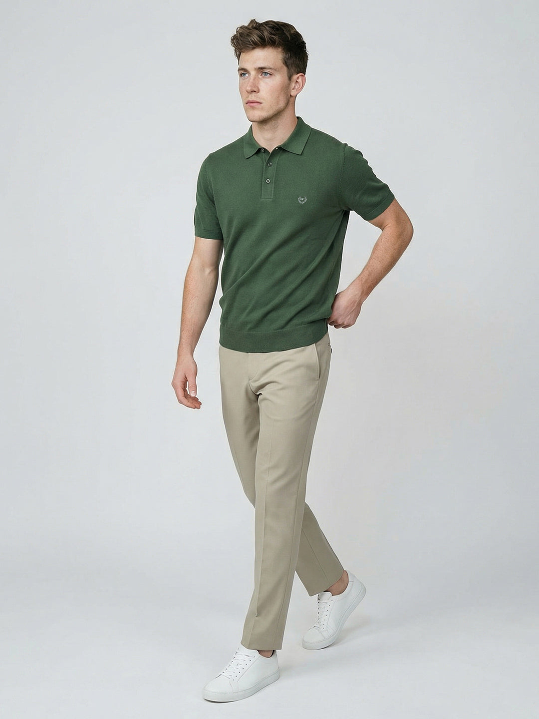 Men Dark Green Solid Collar Half Sleeve T-Shirt