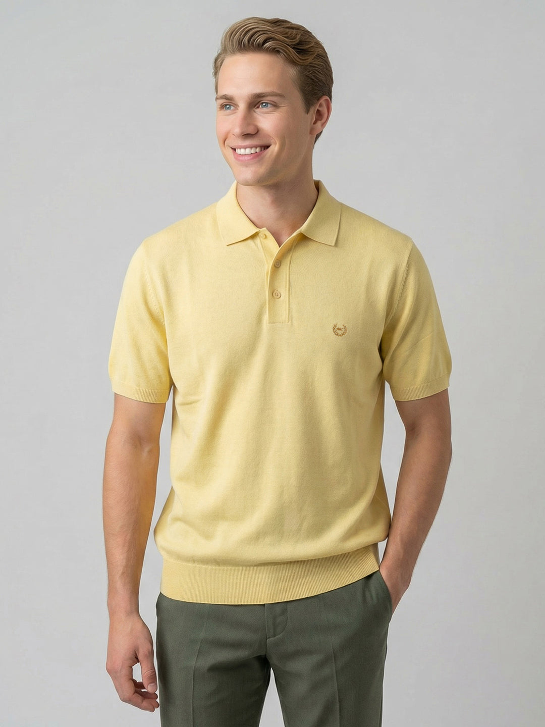 Men Yellow Solid Collar Half Sleeve T-Shirt